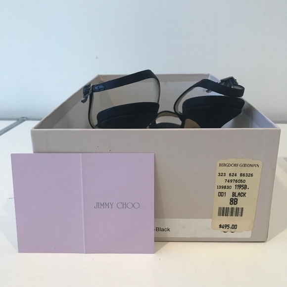 Jimmy Choo Black Silk Satin Open Toe Slingback - Picture 3 of 5